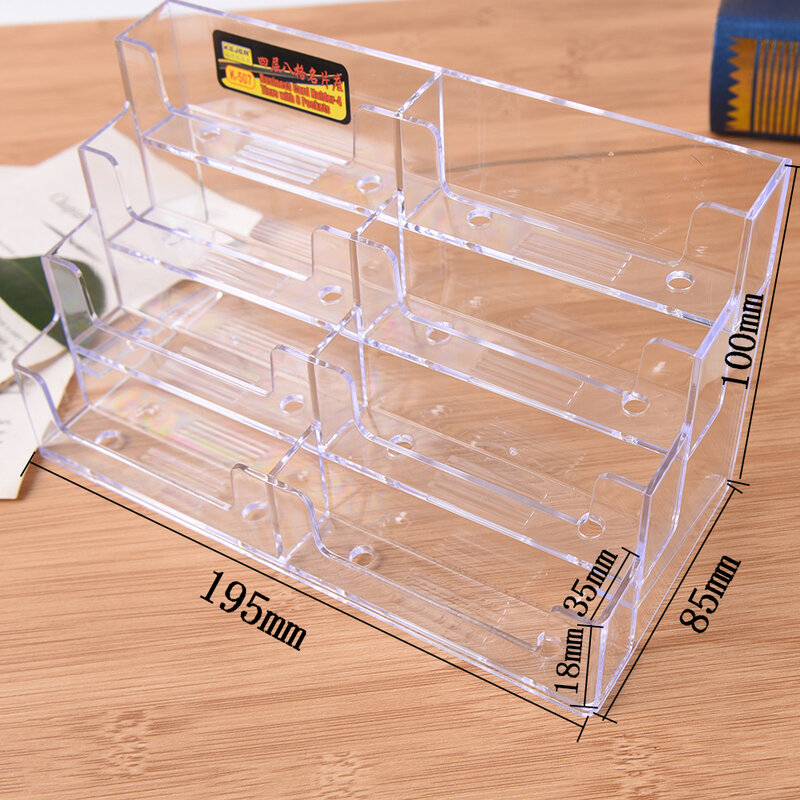 Office Desktop Business Card Holder 8 Pockets Stand Clear Transparent Acrylic Counter Display Stand Office Home Supplies 1Pcs 