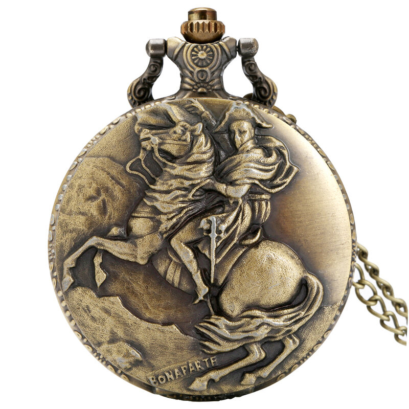 Bronze Napoleon Bonaparte Pferd Ritter Design Antike Quarz Taschenuhr Vintage Hero Halskette Anhänger Tasche Uhr FOB Geschenke