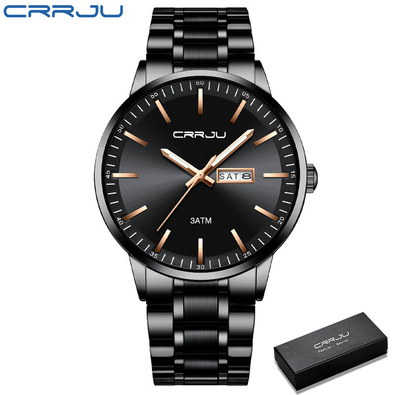 CRRJU Brand  Latest Hot Style Men Casual Business Stainless Steel Chain Daily Waterproof Fashion LuxuryWatch Relogio Masculino