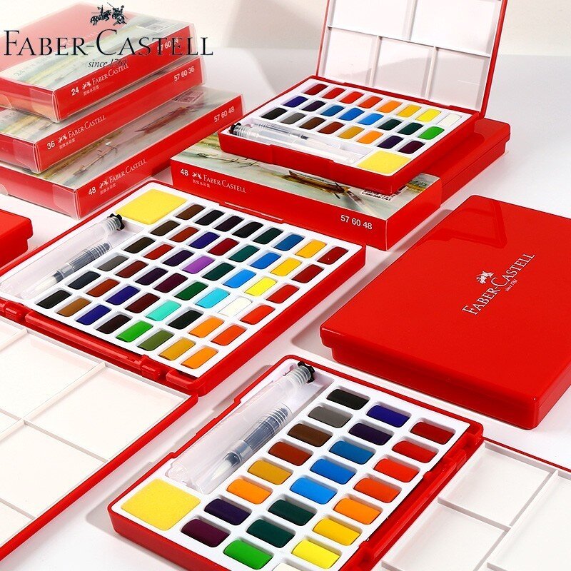 Faber-castell 24/36/48 kolory stałe akwarela zestaw malarski pędzel wodny jasny kolor przenośny akwarela pigmentu pudełko na prezent