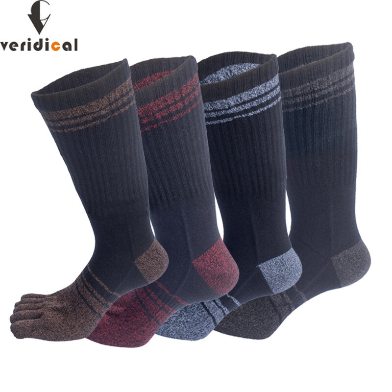 Calcetines largos de compresión con 5 dedos para hombre y mujer, calcetín de algodón con rayas coloridas que absorben el sudor, para Fitness, baloncesto, senderismo y bicicleta