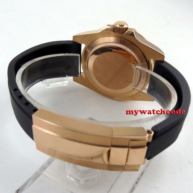 Стерильные механические мужские часы NH35 PT5000 MIYOTA, розовое золото, плоская резиновая лента, складная застежка, календарь, деловые часы 40 мм