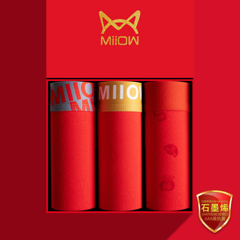 MiiOW-Calzoncillos de grafeno para hombre, Bóxer corto, Color Rojo