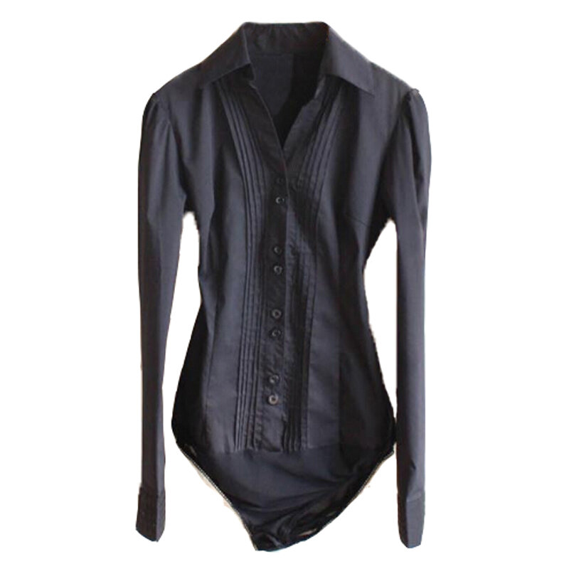¡En venta! Camisa plisada de manga larga con cuello en V para mujer, ropa de trabajo para mujer, S-4XL negro, blanco, azul, SY0091
