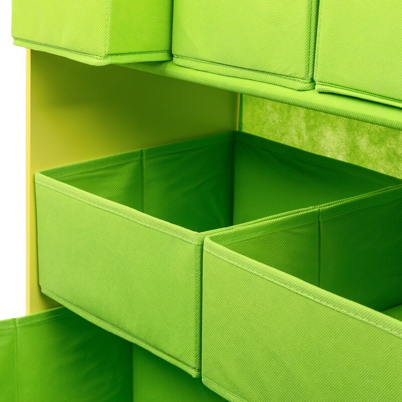 Estanteria mueble infantil madera verde habitacion niños 6 cajas tela juguetes