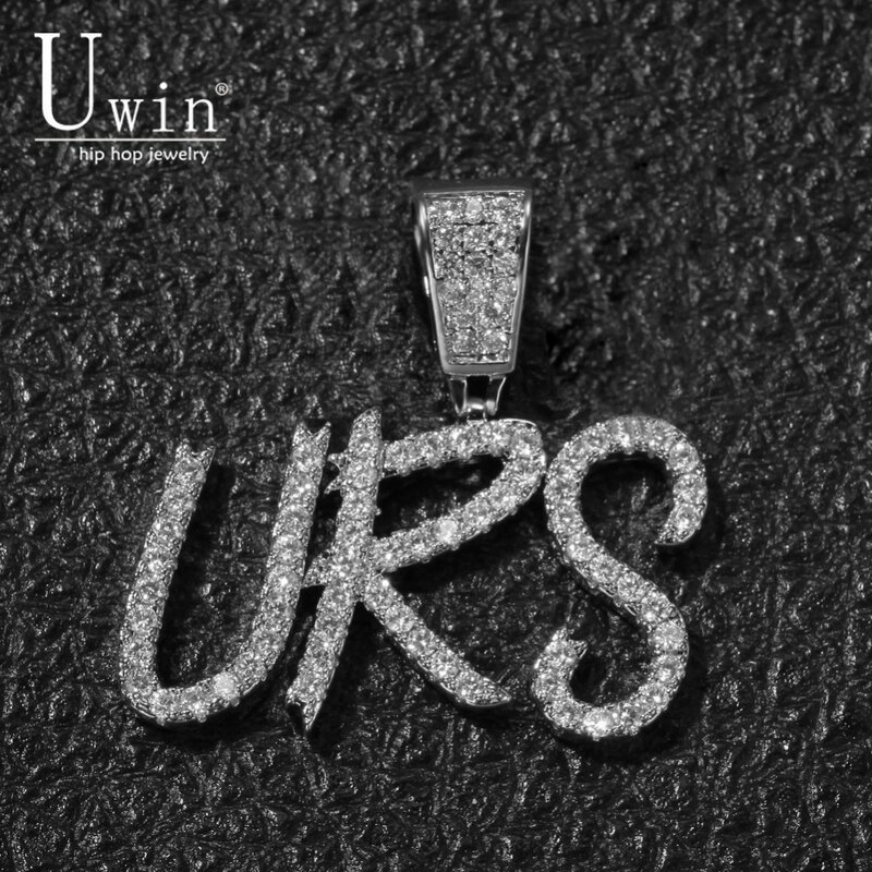 UWIN ชื่อแปรงตัวอักษรสร้อยคอปรับแต่งจี้ฟรี Commission Full Iced Out สำหรับผู้ชาย HipHop เครื่องประดับของขวัญ