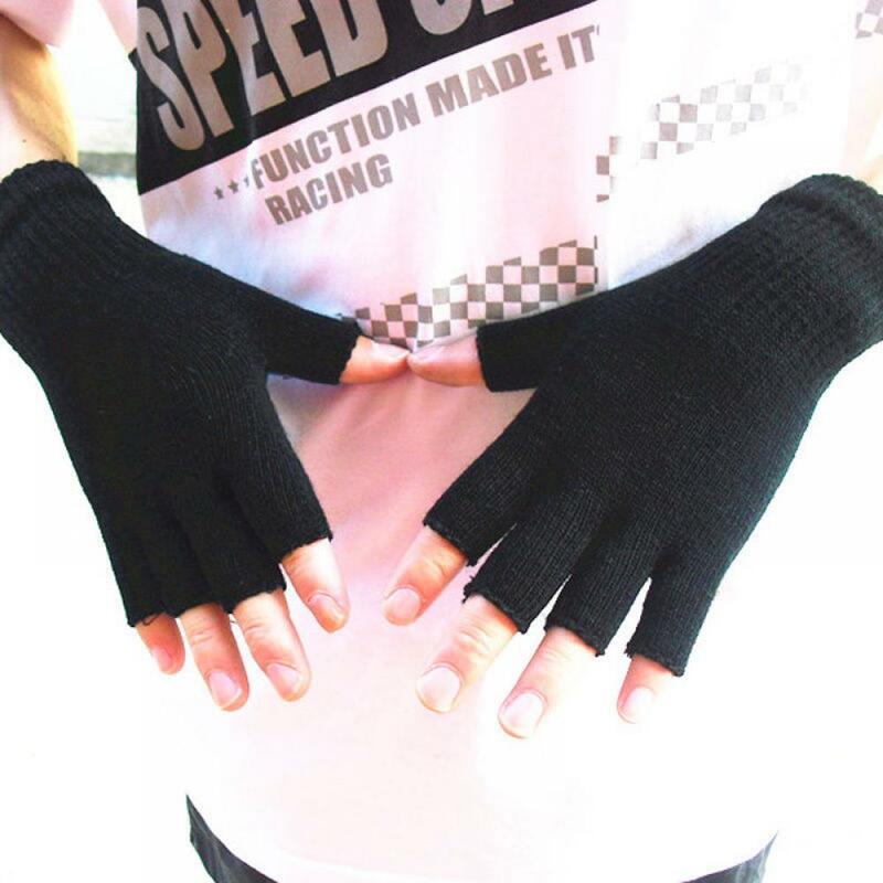 Guanti invernali da donna senza dita guanti tinta unita donna mezze dita guanti caldi per maglieria guanti uomo Unisex nero bianco 2023