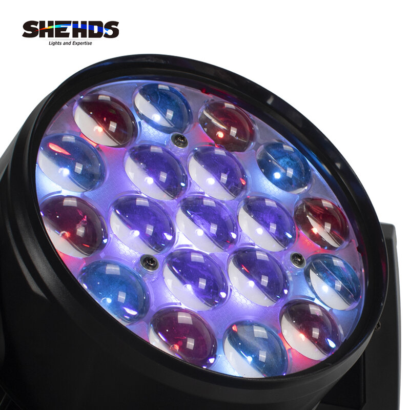 SHEHDS-LED RGBW feixe e lavagem Zoom Moving Head Light, 19x15W, DMX 16, 24 CH, DJ Disco Parte, Igreja, TV, Estúdio Equipamento Efeito Stage, Novo