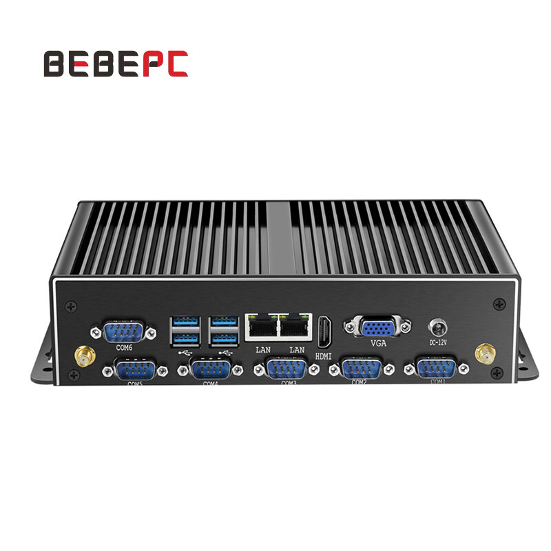 BEBEPC Mini komputer przemysłowy bez wentylatora i7 i5 4200U Celeron 2955U HD WiFi 6 * RS232 RS485 Windows 10 komputer Linux Dual LAN 6 * COM