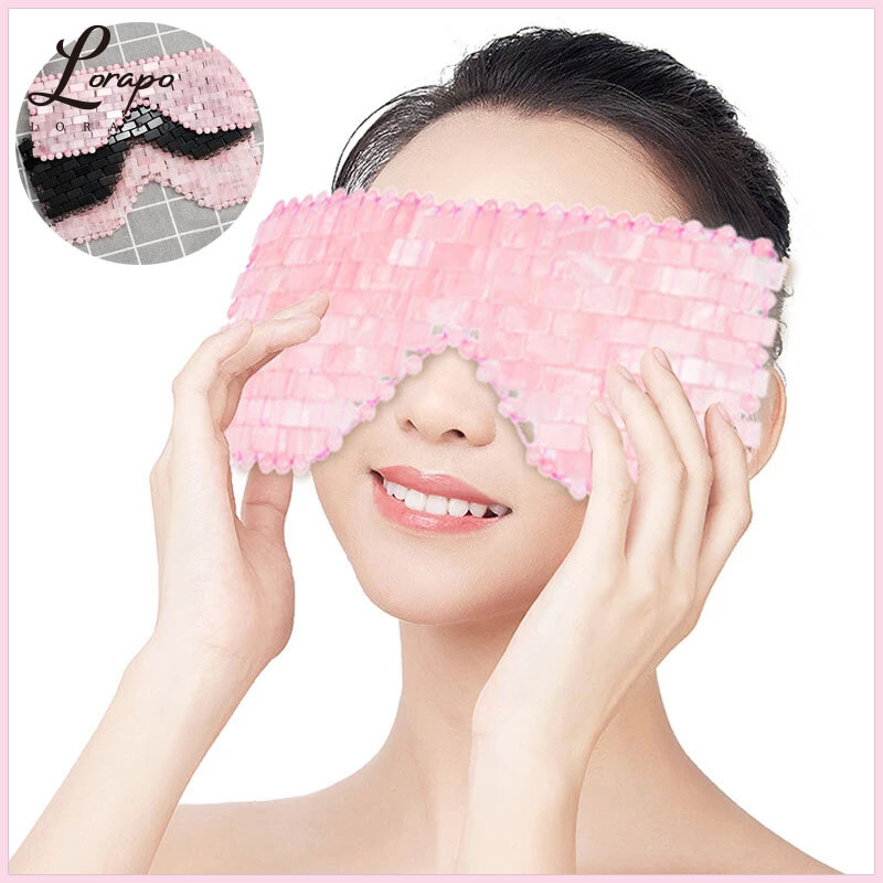 Máscara facial de jade de quartzo rosa, massageador com pedra natural, terapia térmica e fria, máscara para os olhos para aliviar a fadiga, para cuidados com a pele