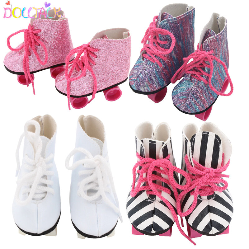 Boneca skate artesanal rosa e branca, sapatos de boneca para bebês recém-nascidos de 43cm, melhor presente de aniversário para crianças