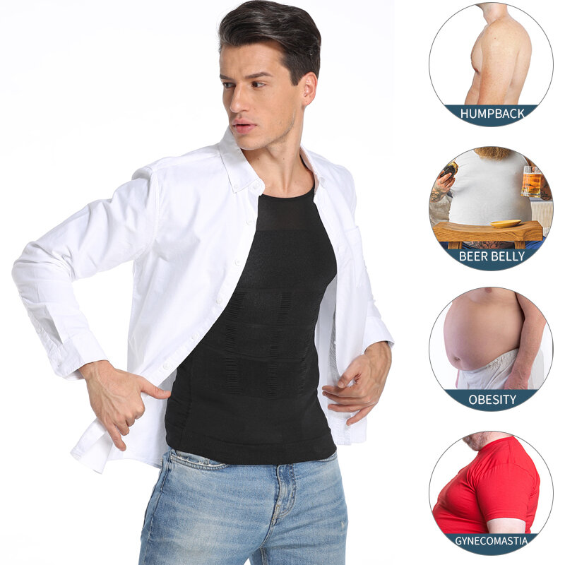 Men Slimming Body Shaper Abdomen Shapewear Waist Trainer Belly Shapers Corrective Posture Vest Compression Shirts Sleeve Corset