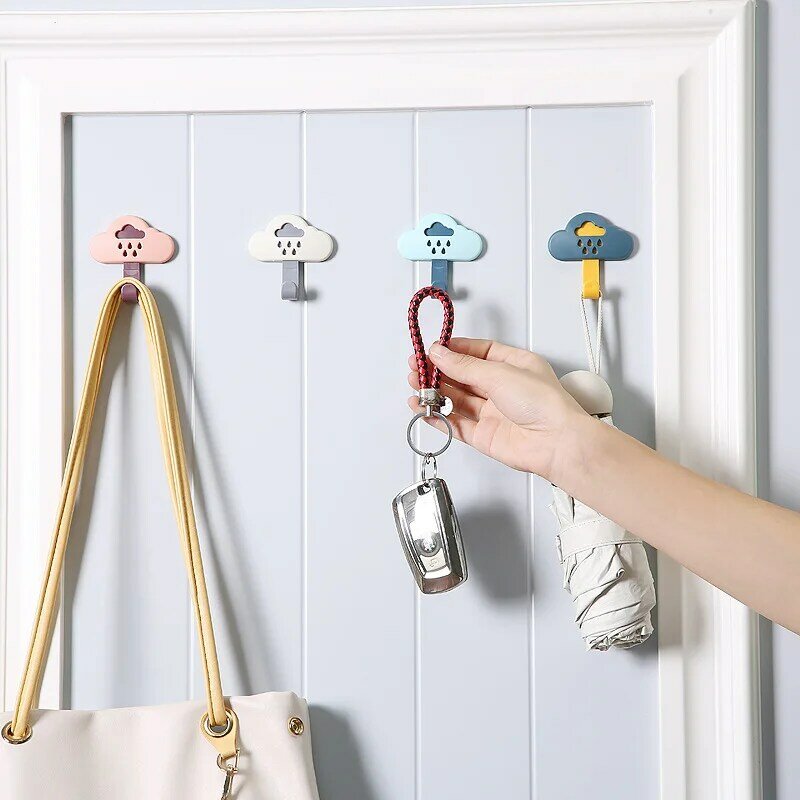 4Pcs Wall Mounted Seamless Cloud Hooks Household Multi-Function Wall Hook Bathroom Kitchen Super Adhesive Door Rear Clothes Hook