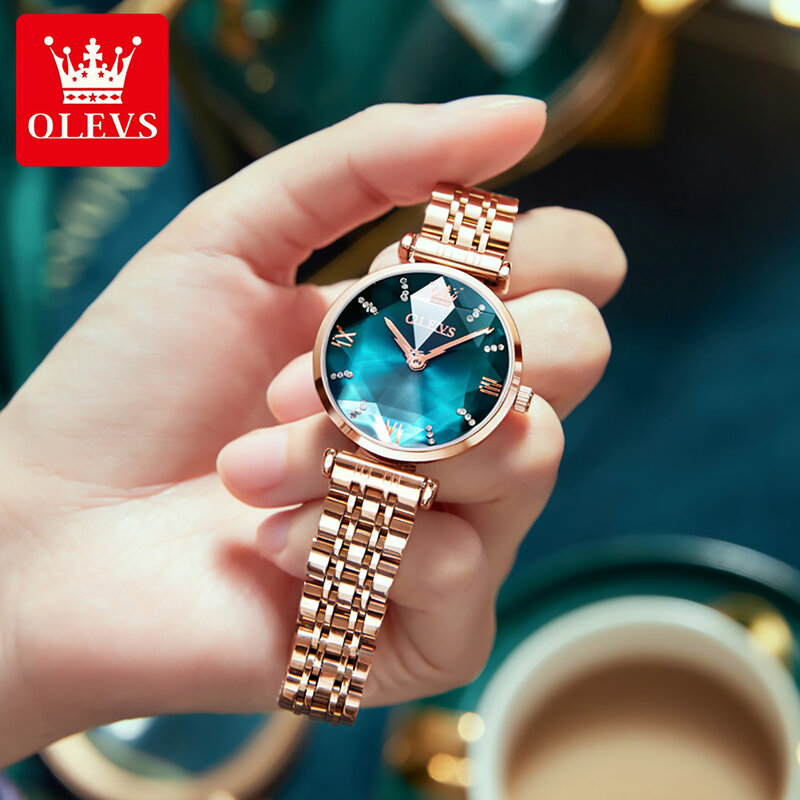 Olevs Ruitbus Glazen Dameshorloges Topmerk Luxe Casual Mode Horloge Vrouwen Quartz Waterdichte Klok Dames Polshorloge 6642