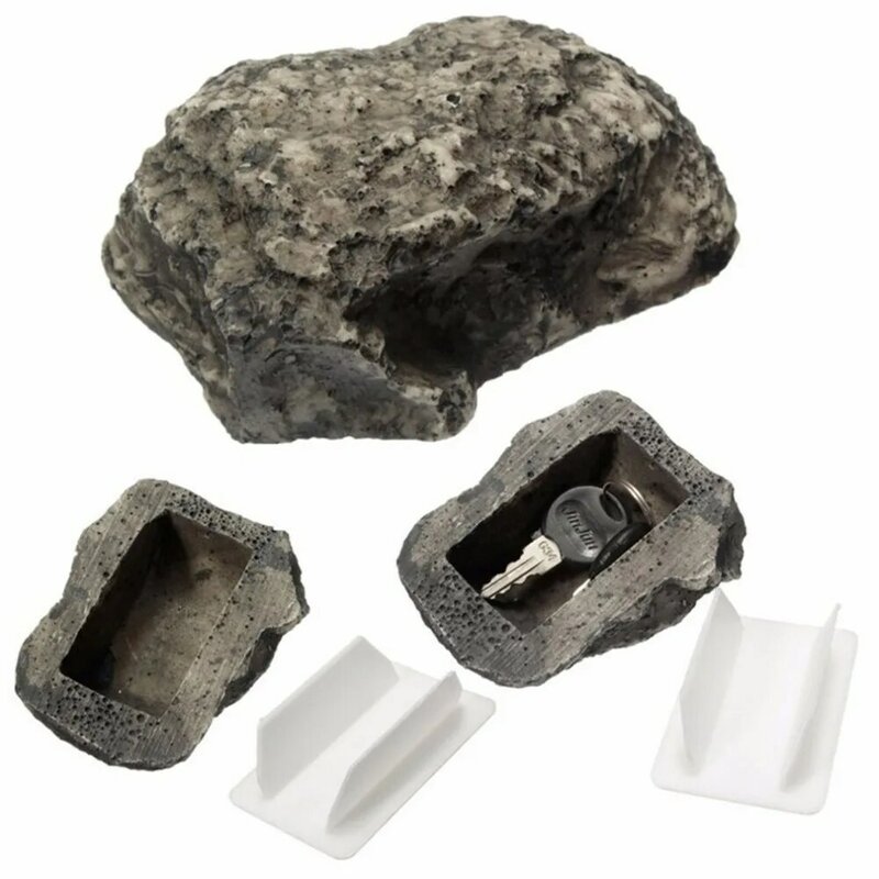 Caja de almacenamiento de seguridad en forma de piedra, organizador de llaves de escritorio de resina, tamaño pequeño, portátil
