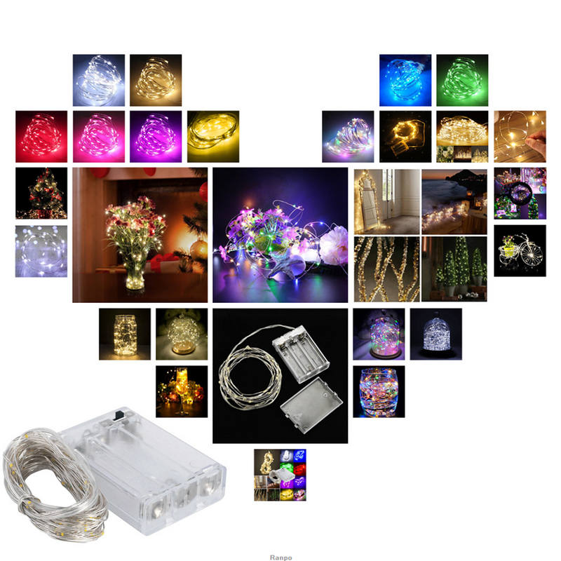 Tira de luces LED de alambre de cobre, iluminación de vacaciones, guirnalda de hadas para árbol de Navidad, decoración de fiesta de boda, rojo y azul, 10M, 100LED