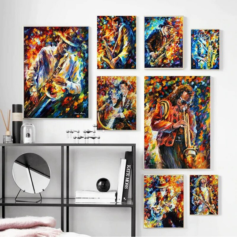 Graffiti art figure poster Saxophone guitar soloist Abstract canvas painting office living room bedroom home decoration mural