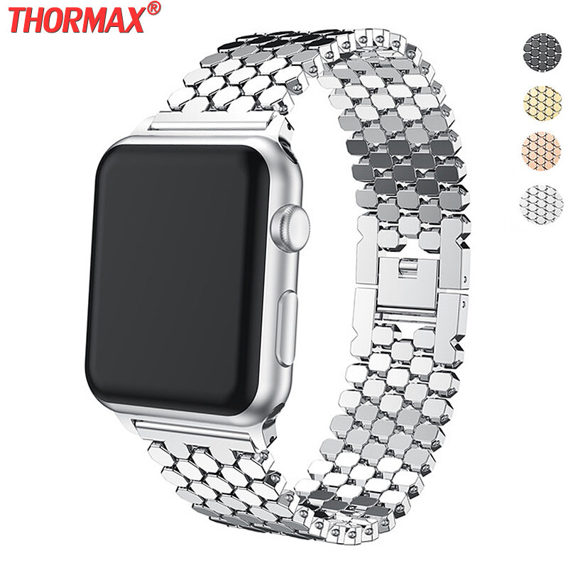 Pulseira de aço inox para apple watch, pulseira para apple watch de 42mm, 38mm, 40mm, 44mm, iwatch 5 bandas série 5 4 3 2 dourado preto