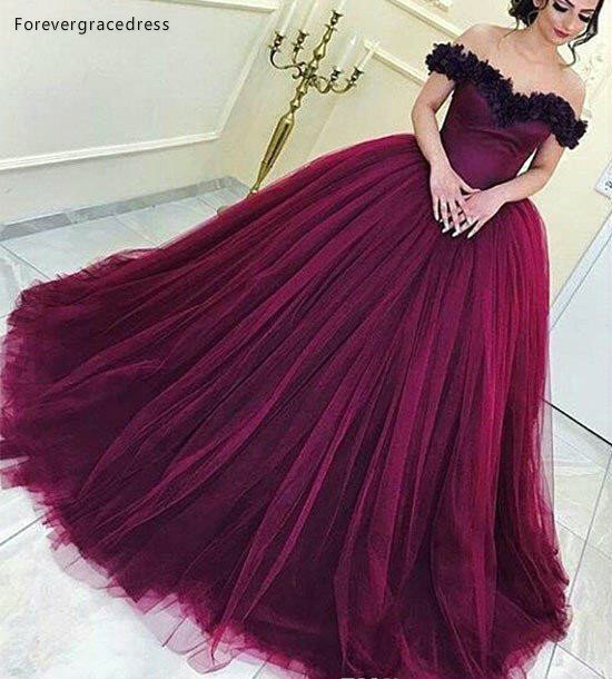 2019 Anggur Merah Quinceanera Gaun Putri Arab Dubai Off Bahu Sweet 16 Usia Panjang Gadis Prom Pesta Kontes Gaun PLUS ukuran