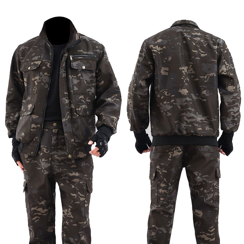 Men's Workwear Suit Autumn And Winter Plus Velvet Auto Repair Wear-resistant Outdoor Camouflage Protective Clothing