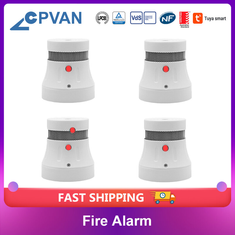 Cpvan 4/6 pces wifi detector de fumaça alarme de incêndio tuya app vida inteligente controle app tuv ce certificado sensor de fumaça alarme de incêndio proteção
