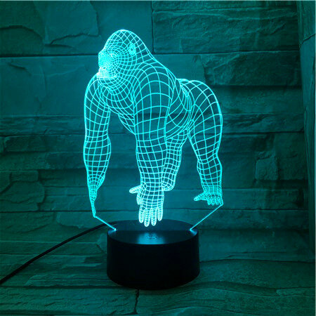 2019 Hewan Orangutan Gorilla Simpanse 3D USB Lampu LED 7 Warna Mengubah Mood Ilusi Dekorasi Meja Lampu Malam 538