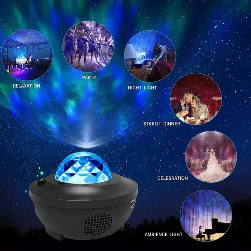 다채로운 별이 빛나는 하늘 갤럭시 프로젝터 Blueteeth USB 음성 제어 음악 플레이어 LED 야간 조명 USB 충전 프로젝션 램프 선물