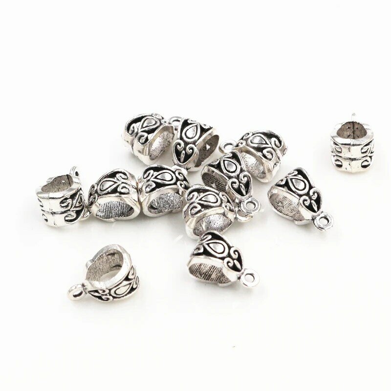 20 pièces 13x8x8mm perles Bails pendentifs fabrication de bijoux bricolage collier argent plaqué or noir perles Bails pendentifs perles de charme Bails