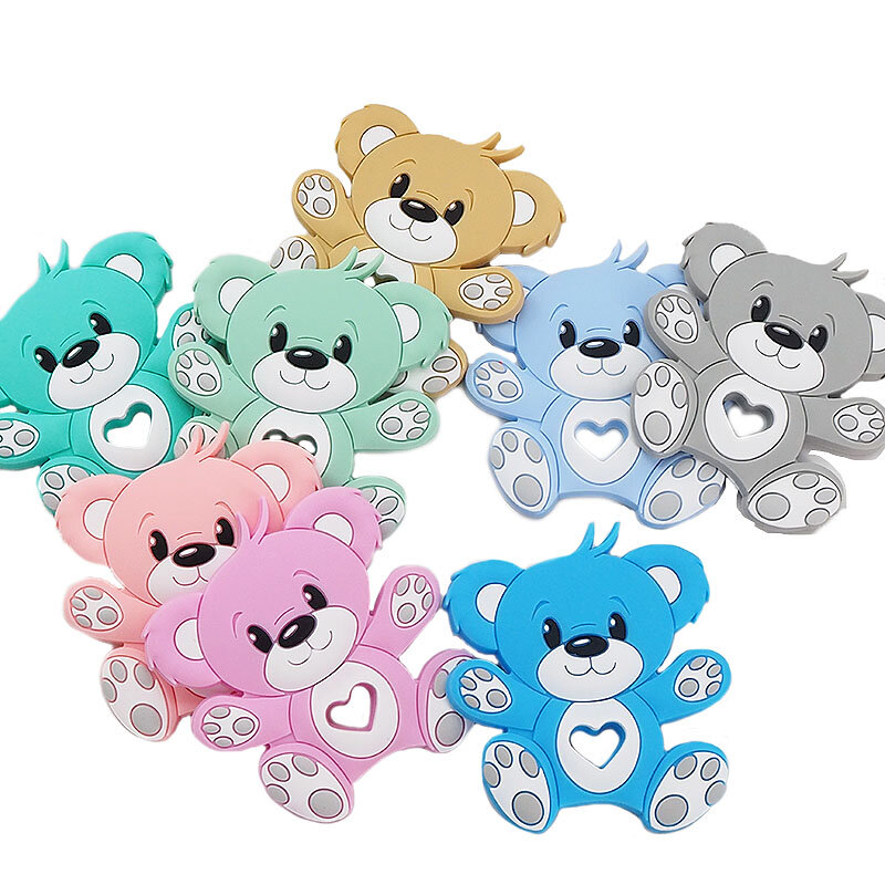 Chenkai 10PCS Silicone Bear Teethers Food Grade Baby Cartoon Pacifier Teething For Baby Nursing Accessories and Gifts BPA Free