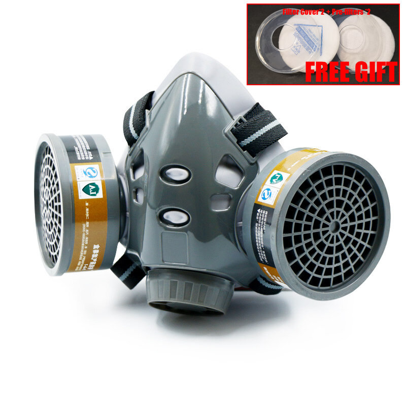 Half Face Dust Gas Chemical Respirator Dual Filters Work Safety Protective Mask For Industrial Spraying Organic Vapor
