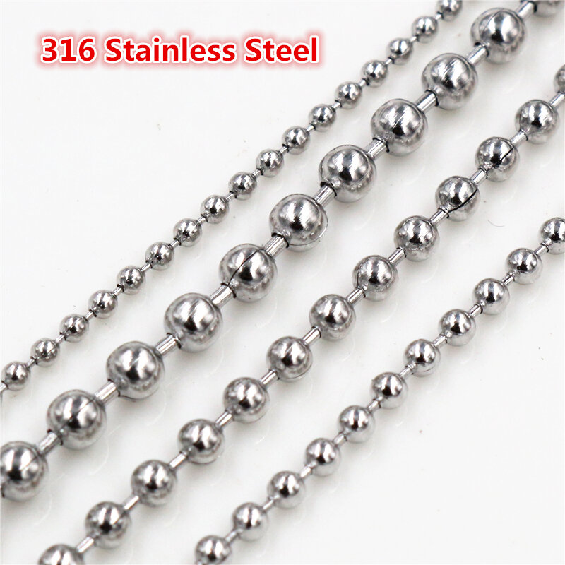 Boule de perles en acier inoxydable pour colliers de la présidence bricolage, boule en vrac, accessoires de bijoux exécutifs, 1.5mm, 2.0mm, 2.4mm, 3.0mm, 5 mètres/lot
