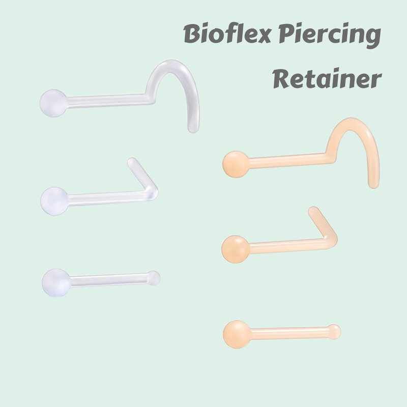 5/10 Pcs Bioflex Plastic Ball Top Retainer Flesh Clear 20G Nose Studs Piercing L Screw Bone Shape Hide Nostril Jewelry for Work