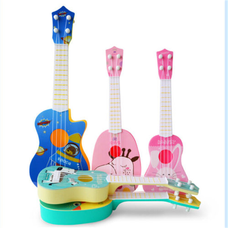 Peuter Kid 'S Muzikale Gitaar Jongens Meisjes Leuke Cartoon Animal Print Mini Ukulele Instrument Educatief Speelgoed Spelen Roze/Blauw/Geel