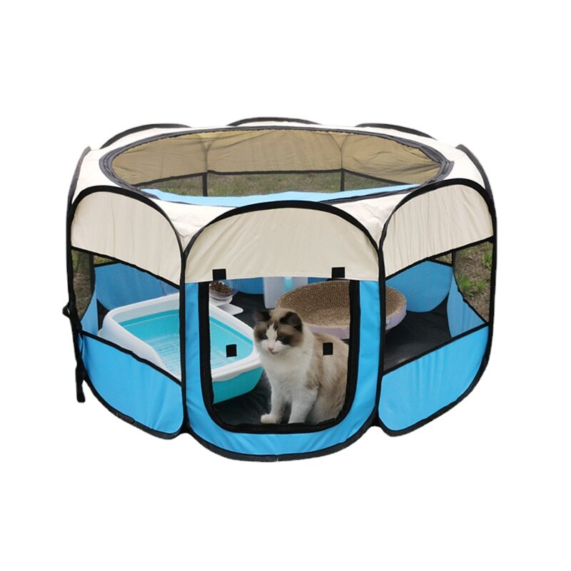 Tenda Hewan Peliharaan Pagar Segi Delapan Kain Oxford Luar Ruangan Peliharaan Kotoran Kucing Dilipat Tempat Tidur Kucing Rumah Produk Hewan Peliharaan untuk Kucing Hewan Peliharaan Persediaan