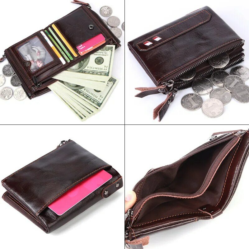 Meesii 2020 New Genuine Leather Men Crazy Horse Wallets Coin Purse Male Money Bag Quality Designer Mini Cash Carteira