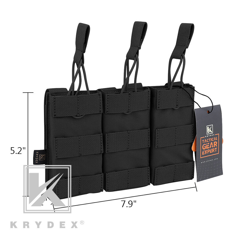 KRYDEX 전술 MOLLE 5.56mm 매그 파우치, 싱글, 더블, 트리플 오픈 탑 MOLLE 스트랩 매거진 파우치, M4 M16 사냥 액세서리