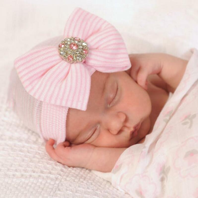 Infantil malha listrado Caps, Beanie bebê recém-nascido, Toddler Girl Hat