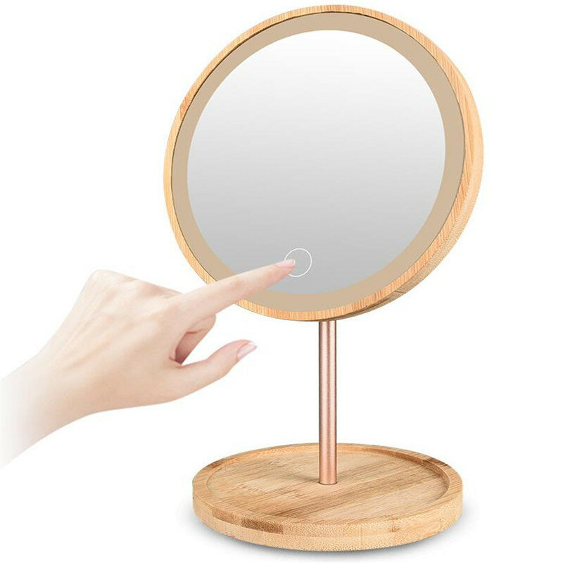Deatchable Wooden LED Makeup Mirror Touch Screen Mirrors Desktop Make Up Cosmetic Mirror USB Charging Dropshipping 40#12