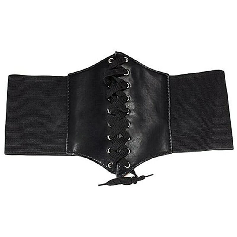 Cinturón de cuero de imitación para mujer, corsé de cintura ancha, ajustado, elástico, a la moda