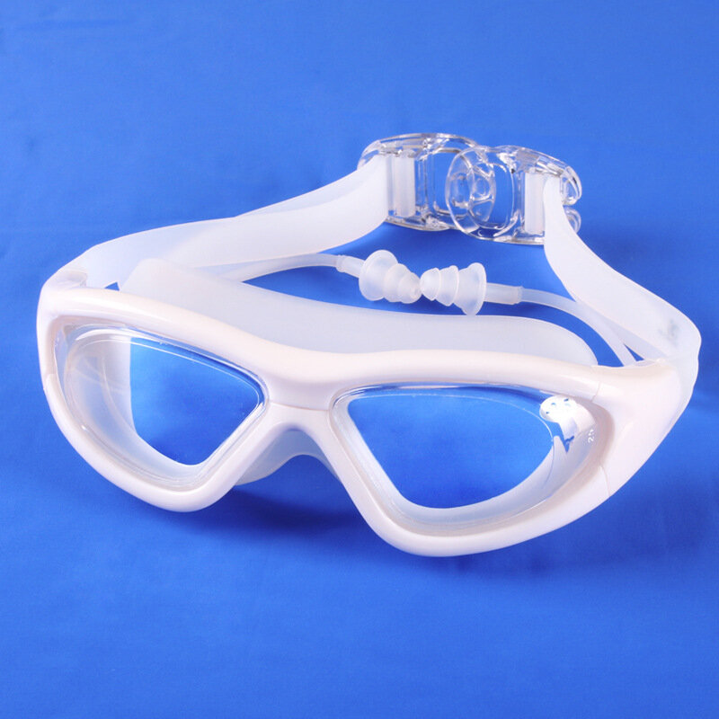 Óculos de natação anti-nevoeiro transparentes para homens e mulheres com tampão de ouvido miopia, óculos de grau, armação grande, óculos,-2 a-9