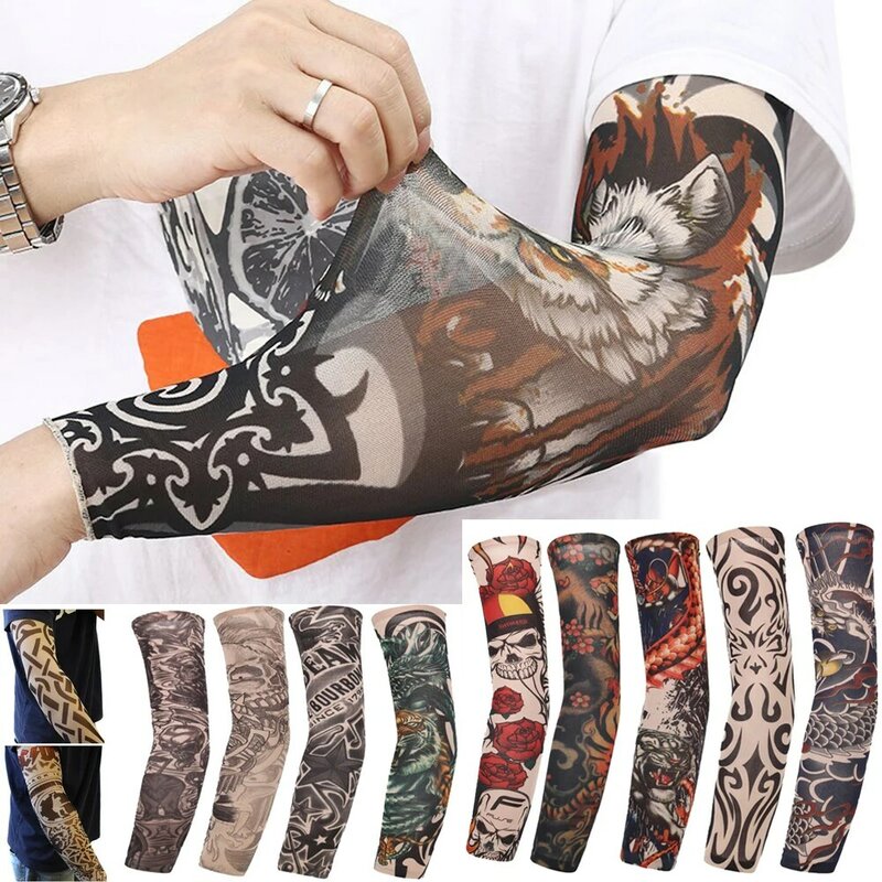 1Pc Sportswear New Outdoor Sport Summer Cooling UV Protection Flower Arm Sleeves Arm Cover Tattoo Arm Sleeves Sun Protection