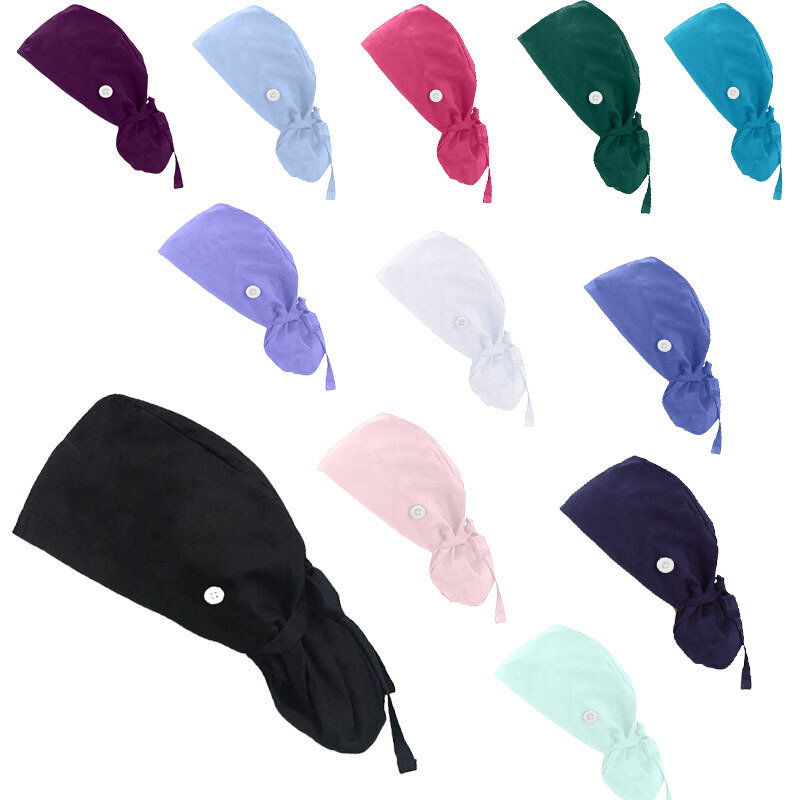 Cappellino Scrub con bottoni cappello Bouffant con fascia per donna e uomo cappelli Scrub multicolor elastici regolabili Unisex