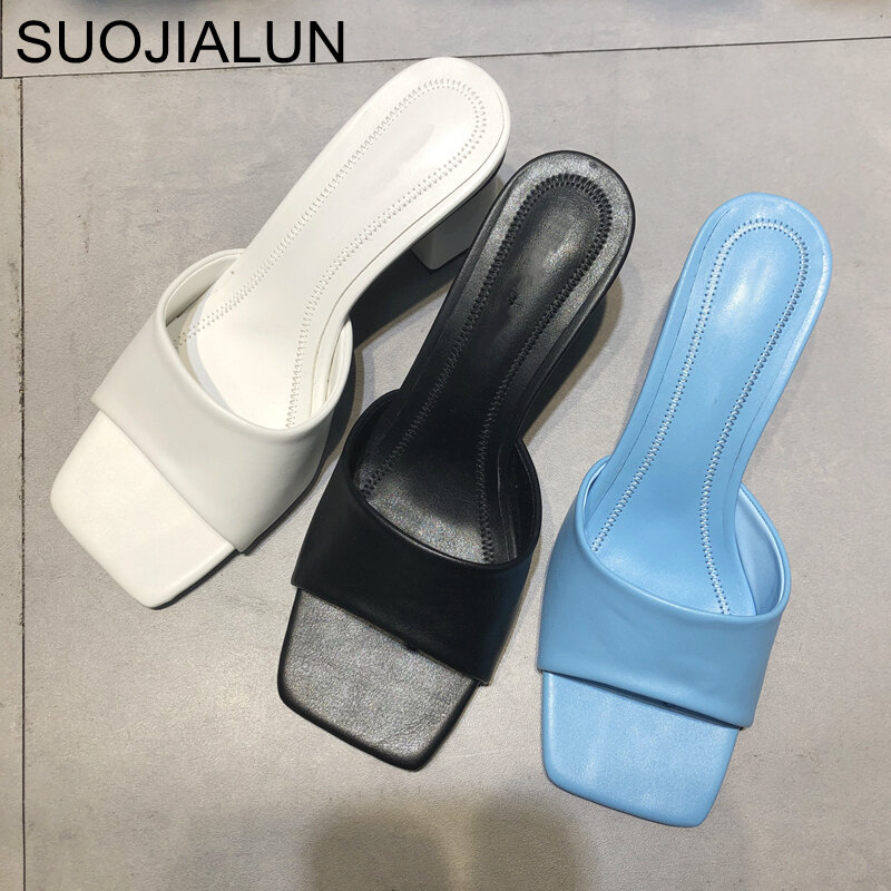 Suojialun 2021 nova marca feminina chinelo verão ao ar livre sandália quadrado salto alto deslizamento em flip flop elegante slides sandália