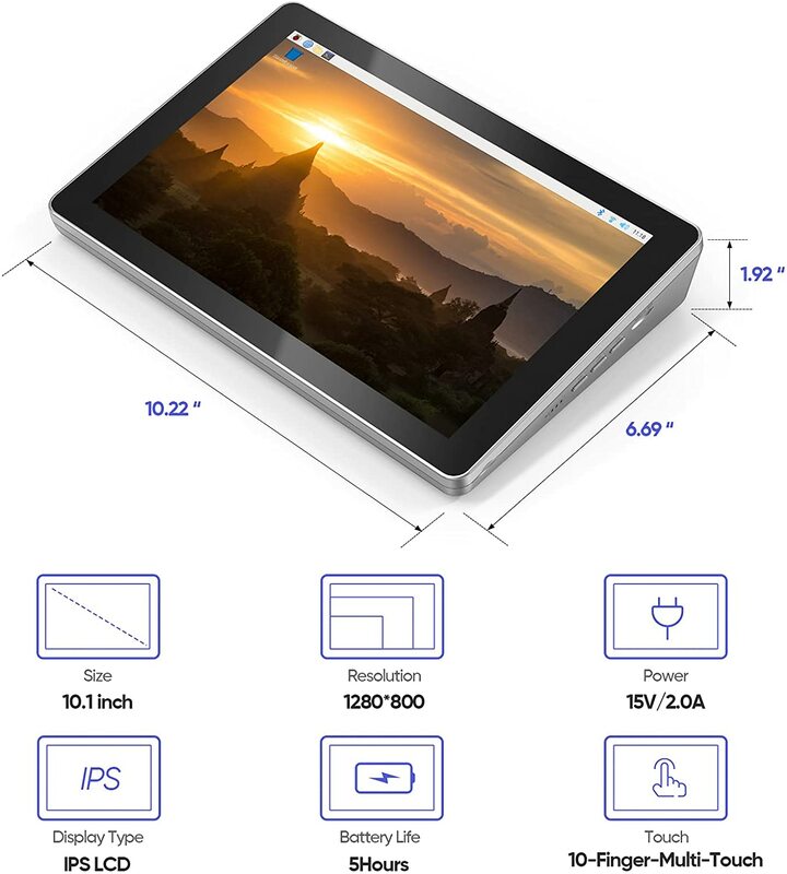 RasPad 3.0-جهاز لوحي الكل في واحد لراسبيري بي مع شاشة لمس 10.1 بوصة وبطارية مدمجة لإنترنت الأشياء والبرمجة والألعاب ثلاثية الأبعاد
