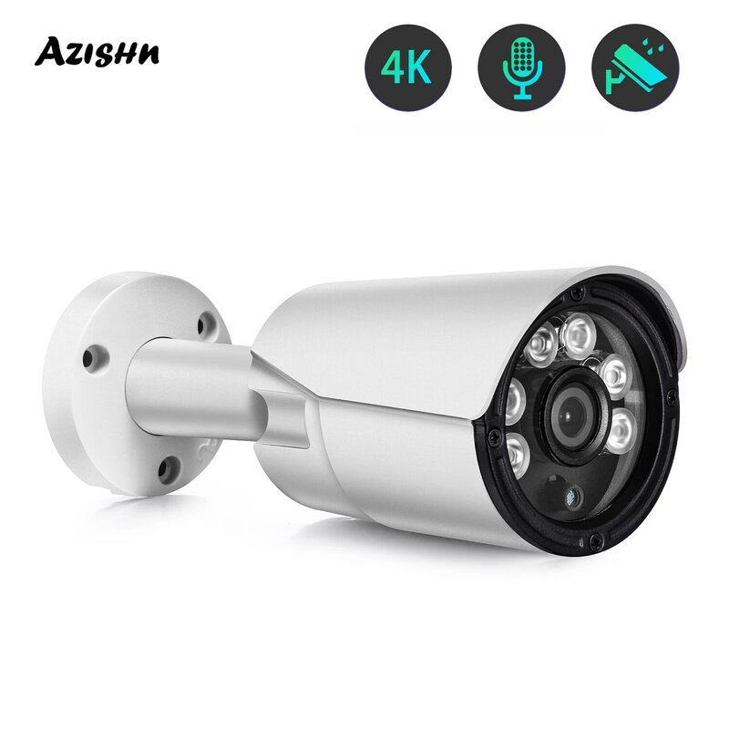 AZISHN 8MP 4K IP Mini Bullet กล้องกลางแจ้งกันน้ำสมาร์ท AI Motion Detection H265 Vidio การเฝ้าระวังกล้องวงจรปิด
