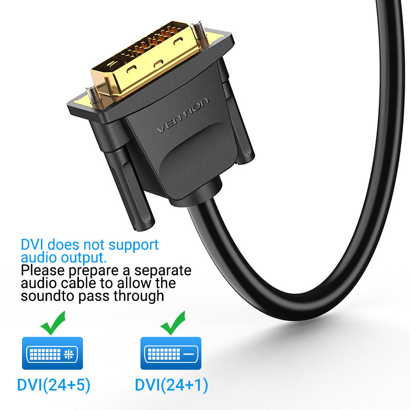 Vention HDMI Ke DVI Kabel Bi-arah HDMI Pria 24 + 1 DVI-D Adaptor Pria 1080P Konverter untuk Xbox HDTV DVD LCD DVI Ke Kabel HDMI