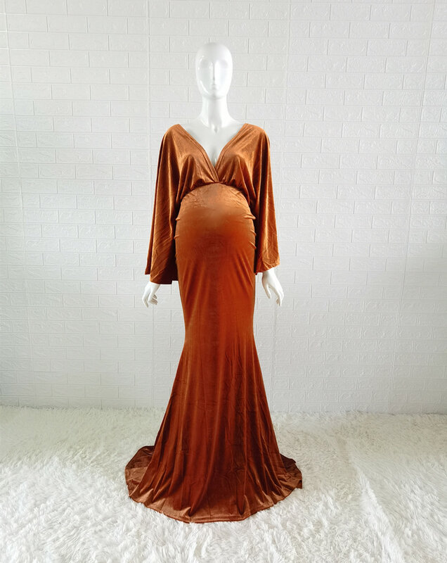 Зимнее вельветовое богемное платье для беременных, длинное богемное платье с V-образным вырезом для фотосессии, 2021