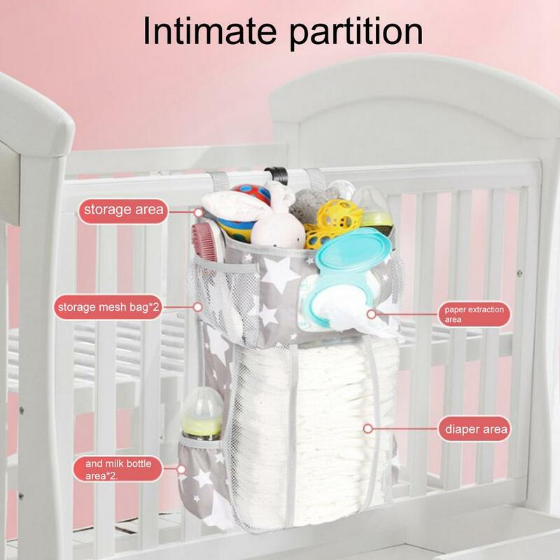 เด็กออแกไนเซอร์จัดเก็บ Crib แขวนเก็บกระเป๋าถาดเก็บของสำหรับ Baby Essentials ชุดเครื่องนอนถุงเก็บผ้าอ้อม
