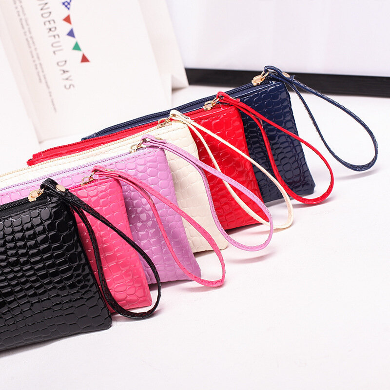 Bolso de mano de piel sintética con cremallera para mujer, bolsa cuadrada Simple de Color sólido, portátil, monedero pequeño para teléfono