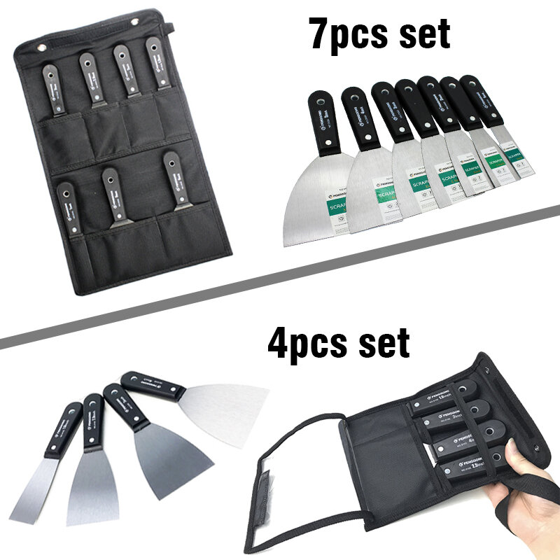 Putty Knife Set com saco de ferramentas, lâmina de raspador, lâmina de pintura, 1 em, 1,5 em, 2 em, 2,5 em, 3 em, 4 em, 5 em, 4 PCs, 7PCs